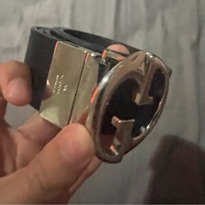 Gucci Black Belt with Silver Logo Buckle